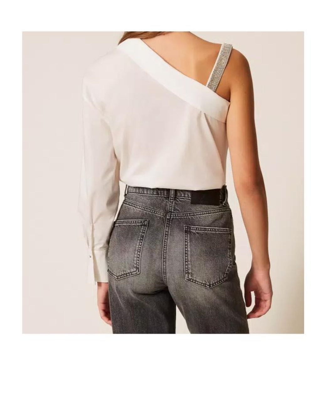 Twinset White One-Shoulder Embellished Shirt