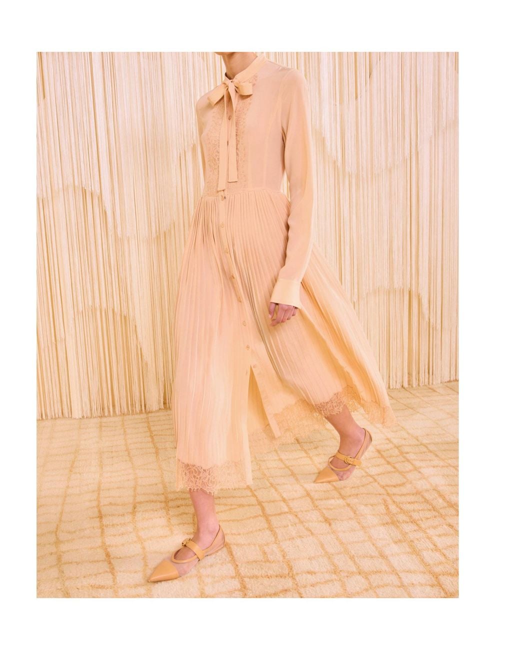 Ulla Johnson Pink Aviana Long Sleeve Pleated Shirt Dress
