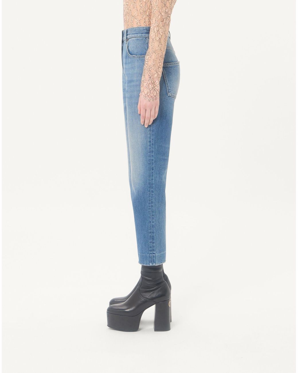 Valentino Blue Logo Patch Cropped Jeans