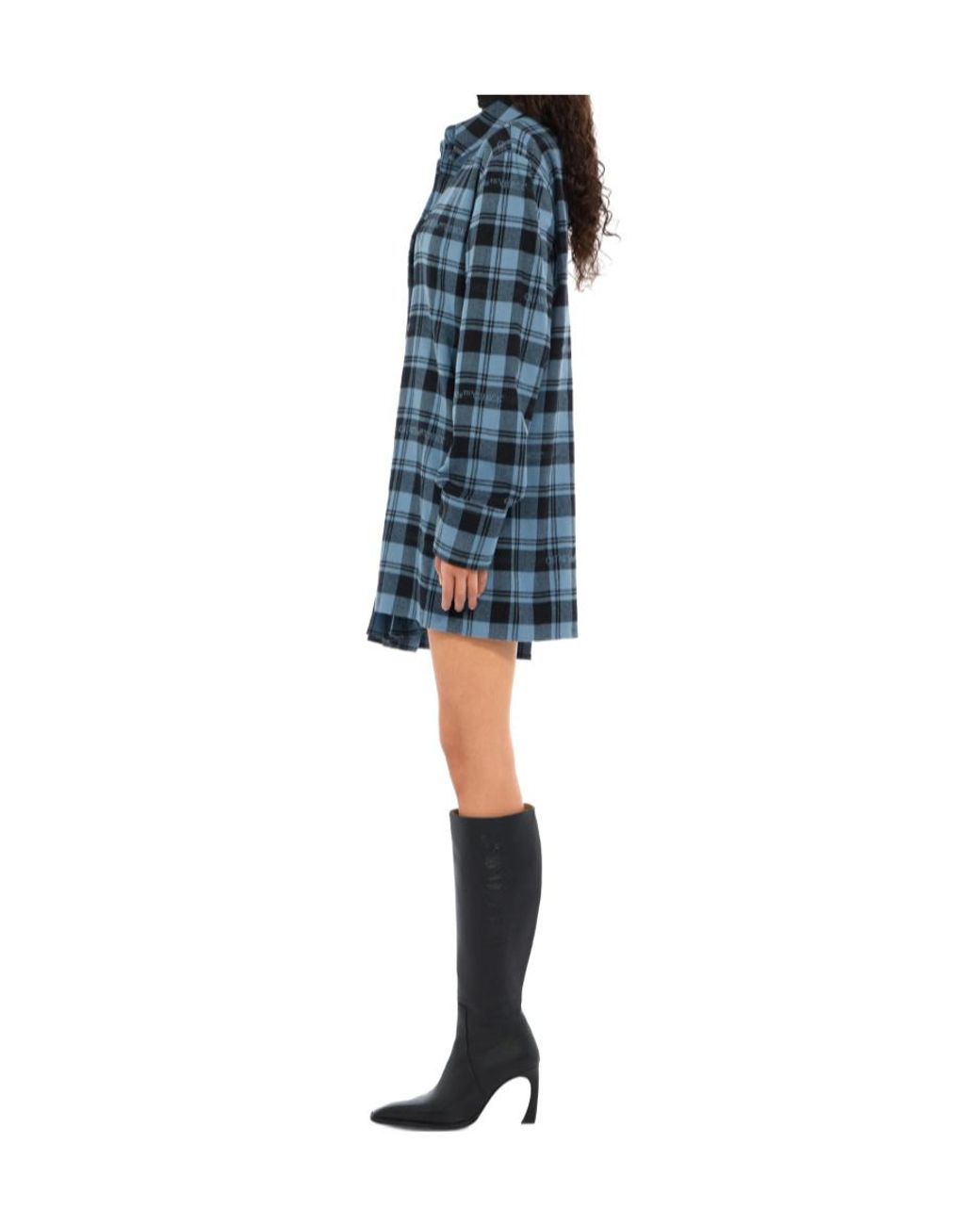 Off-White c/o Virgil Abloh Blue Checked Flannel Shirt Dress