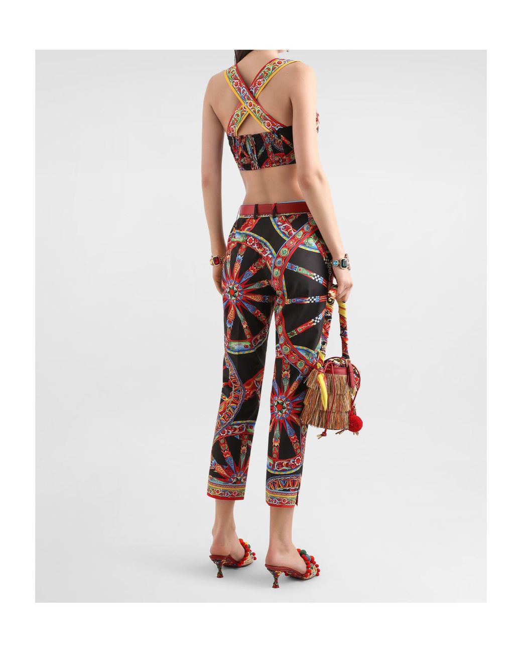 Dolce & Gabbana Red Carretto-Print Poplin Trousers