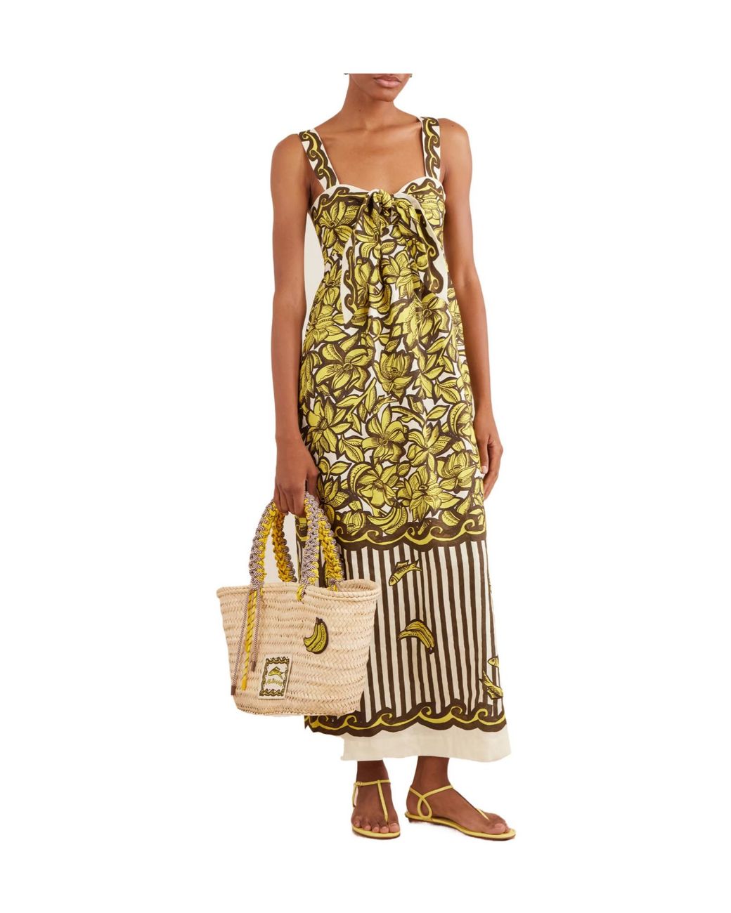 ALÉMAIS Metallic Printed Hemp Midi Dress