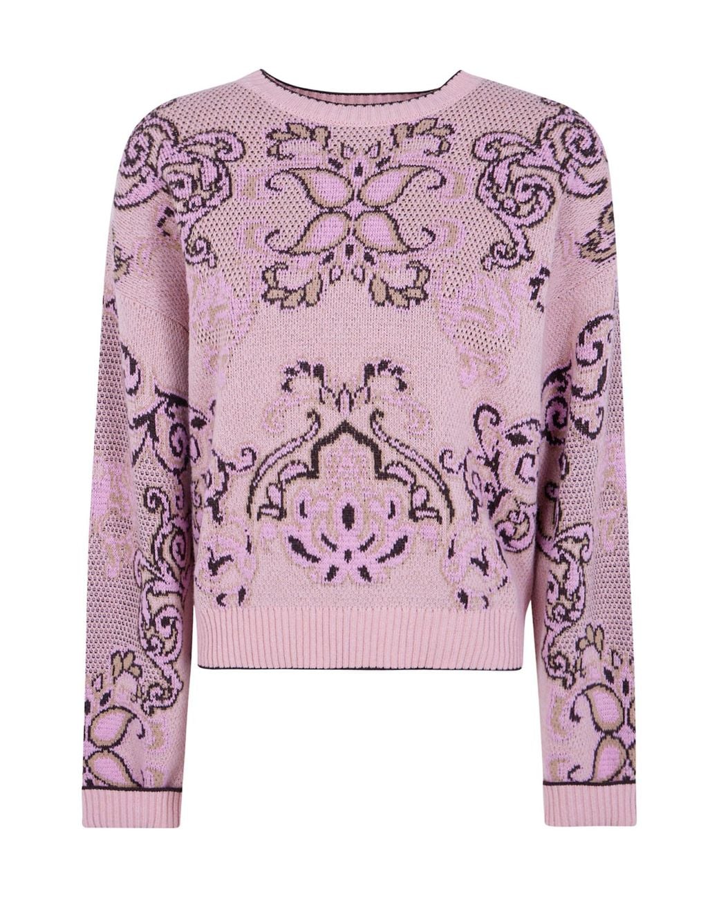 Twinset Pink Jacquard Crew Neck Knitted Sweater