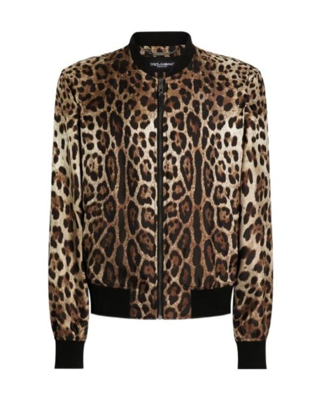 Dolce & Gabbana Black Leopard-Print Bomber Jacket for men