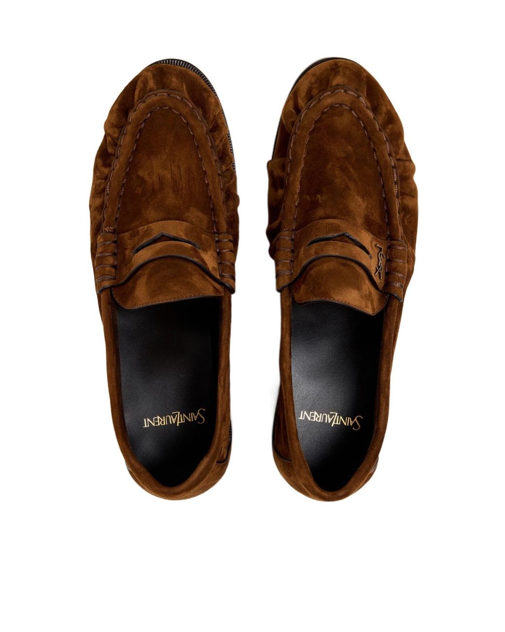 Saint Laurent Brown Le Cassandre Penny Suede Loafers