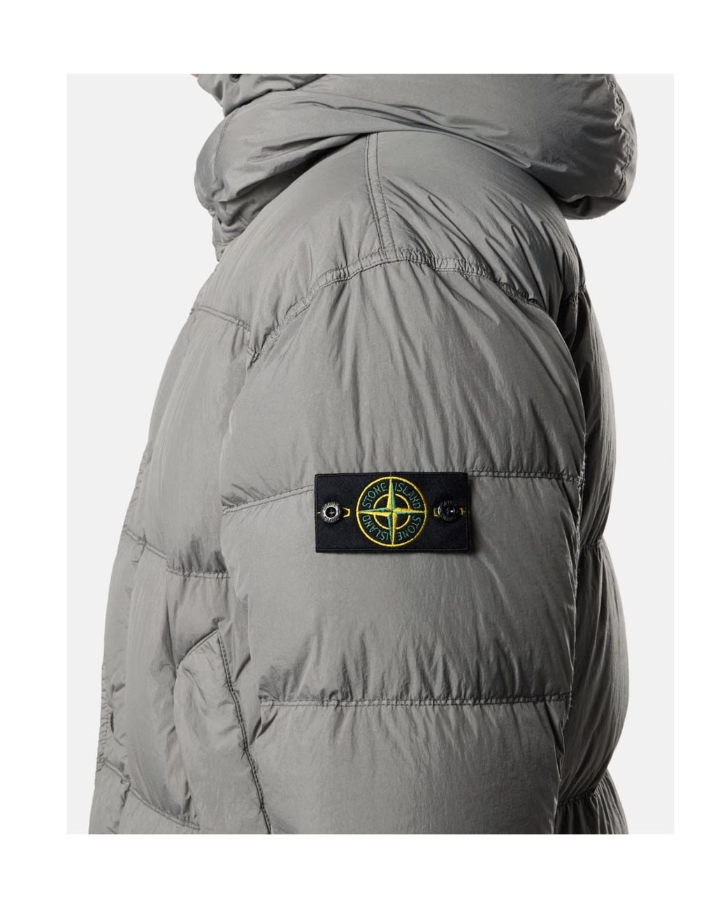 Stone Island Gray Quilted Hooded Down Jacket With Angular Flap Pockets for men