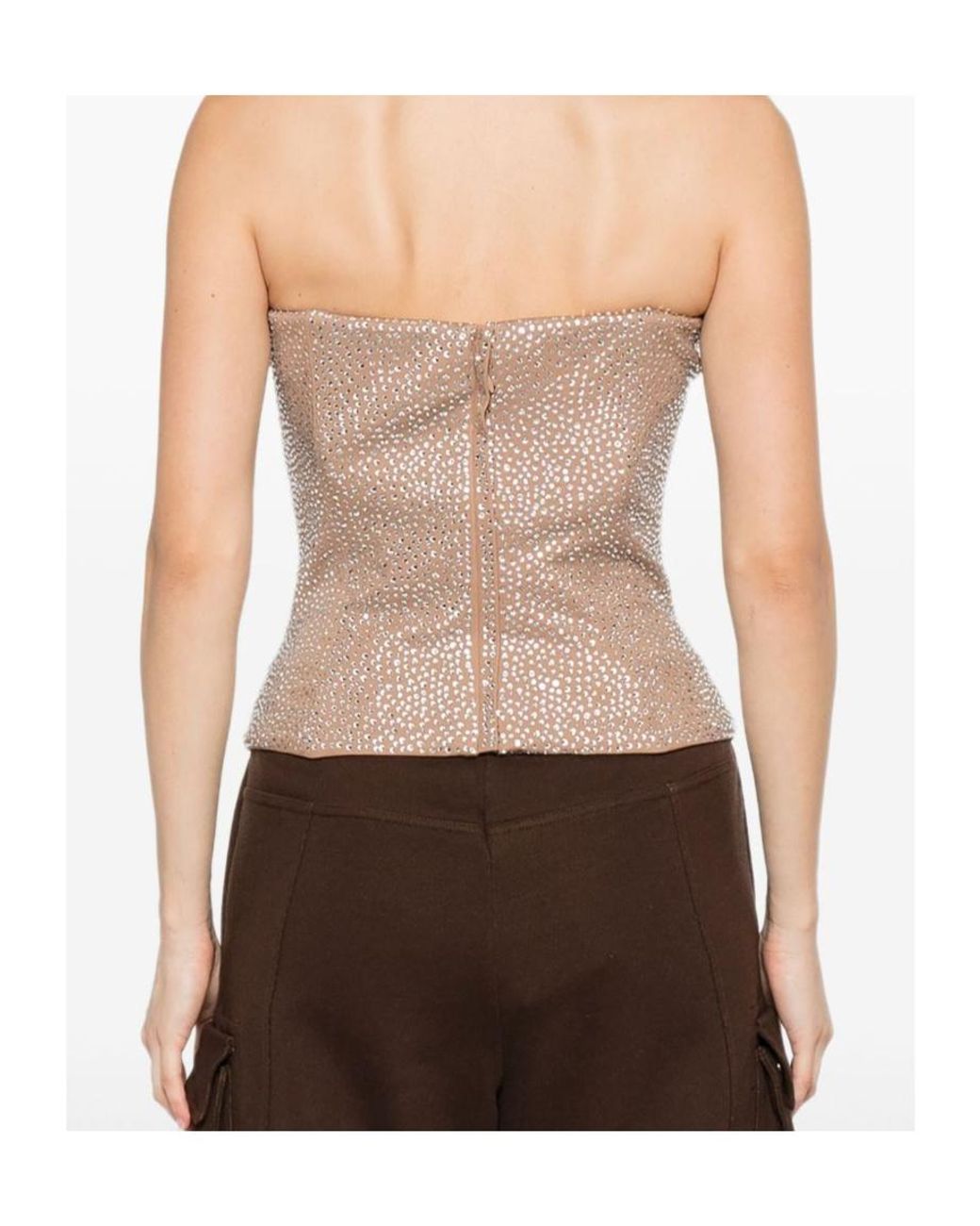 GIUSEPPE DI MORABITO Natural Embellished Strapless Top
