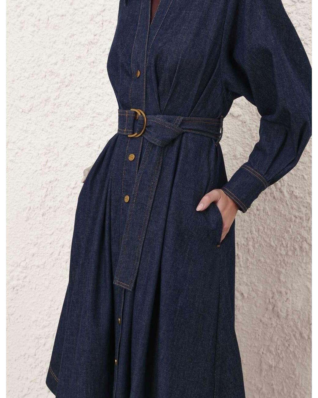 Zimmermann Blue Belted Denim Midi Dress