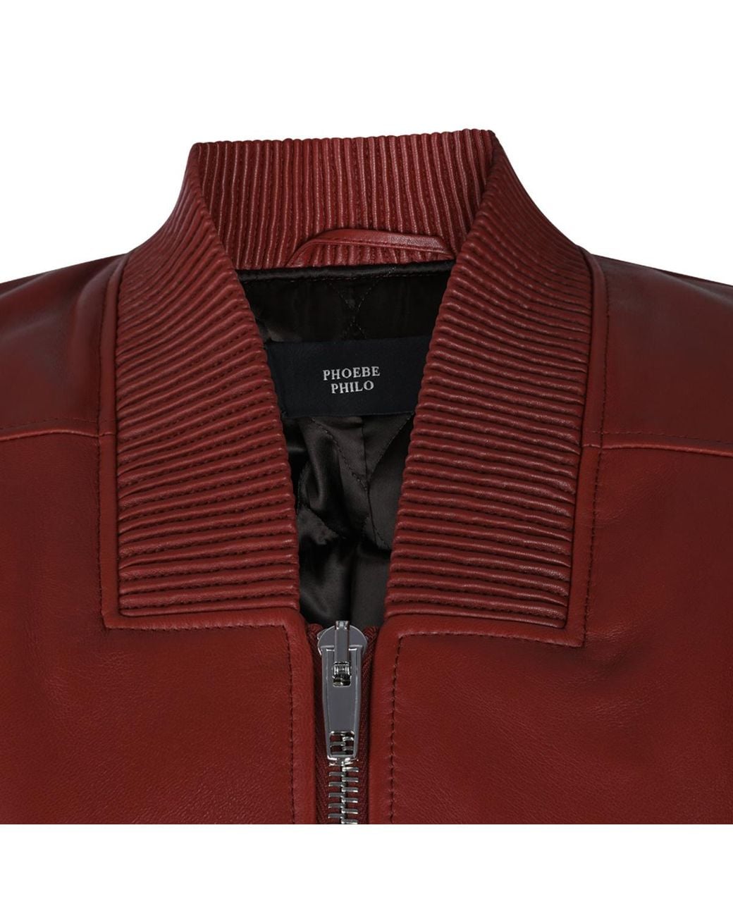 Phoebe Philo Red Zip-Front Leather Bomber Jacket