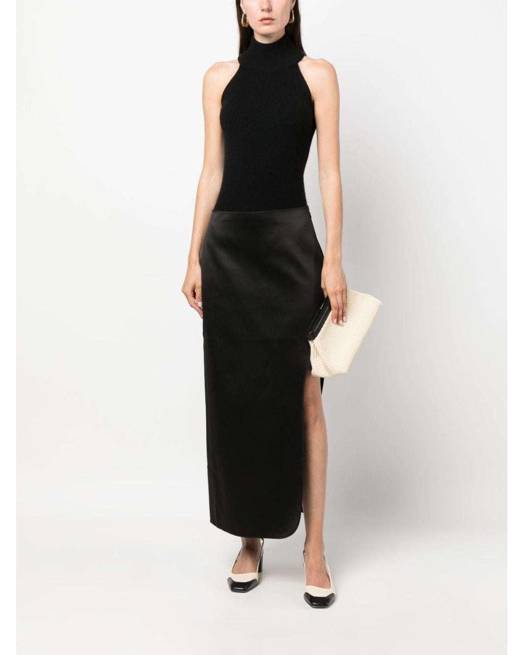By Malene Birger Black Mid-Rise Slit-Detailed Skirt