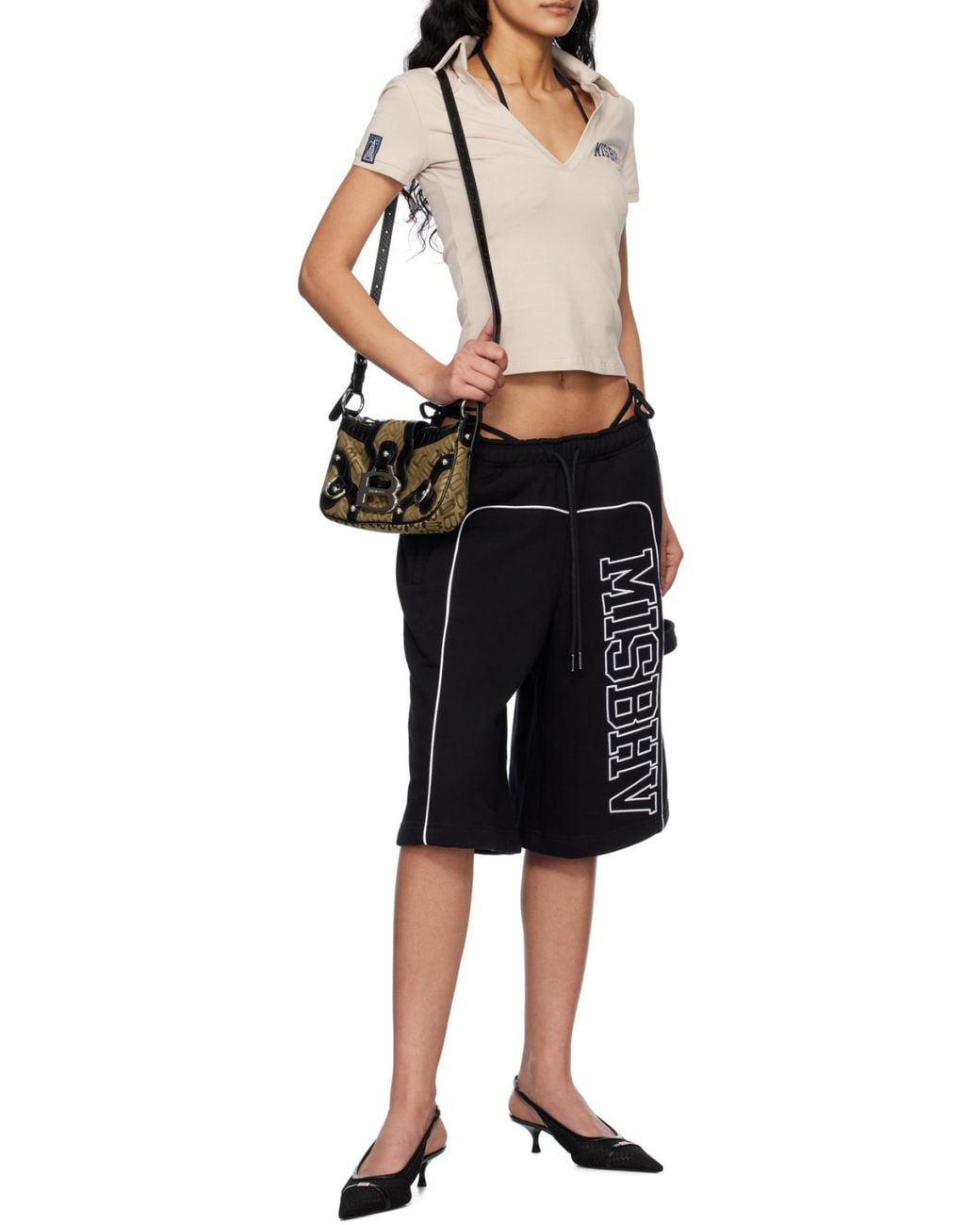 M I S B H V Black Logo Printed Drawstring Shorts