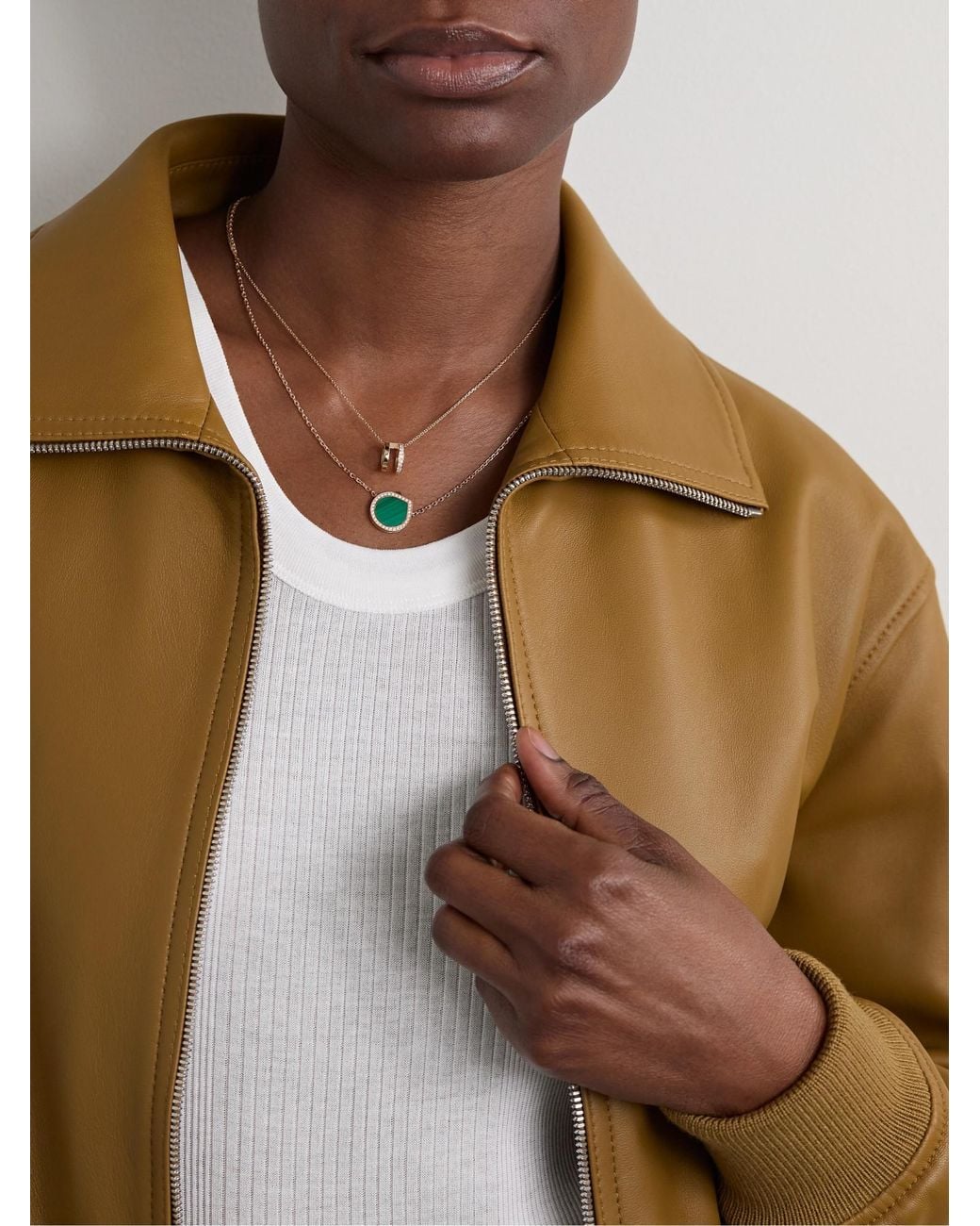 Repossi Metallic 18-Karat Rose, Malachite And Diamond Necklace