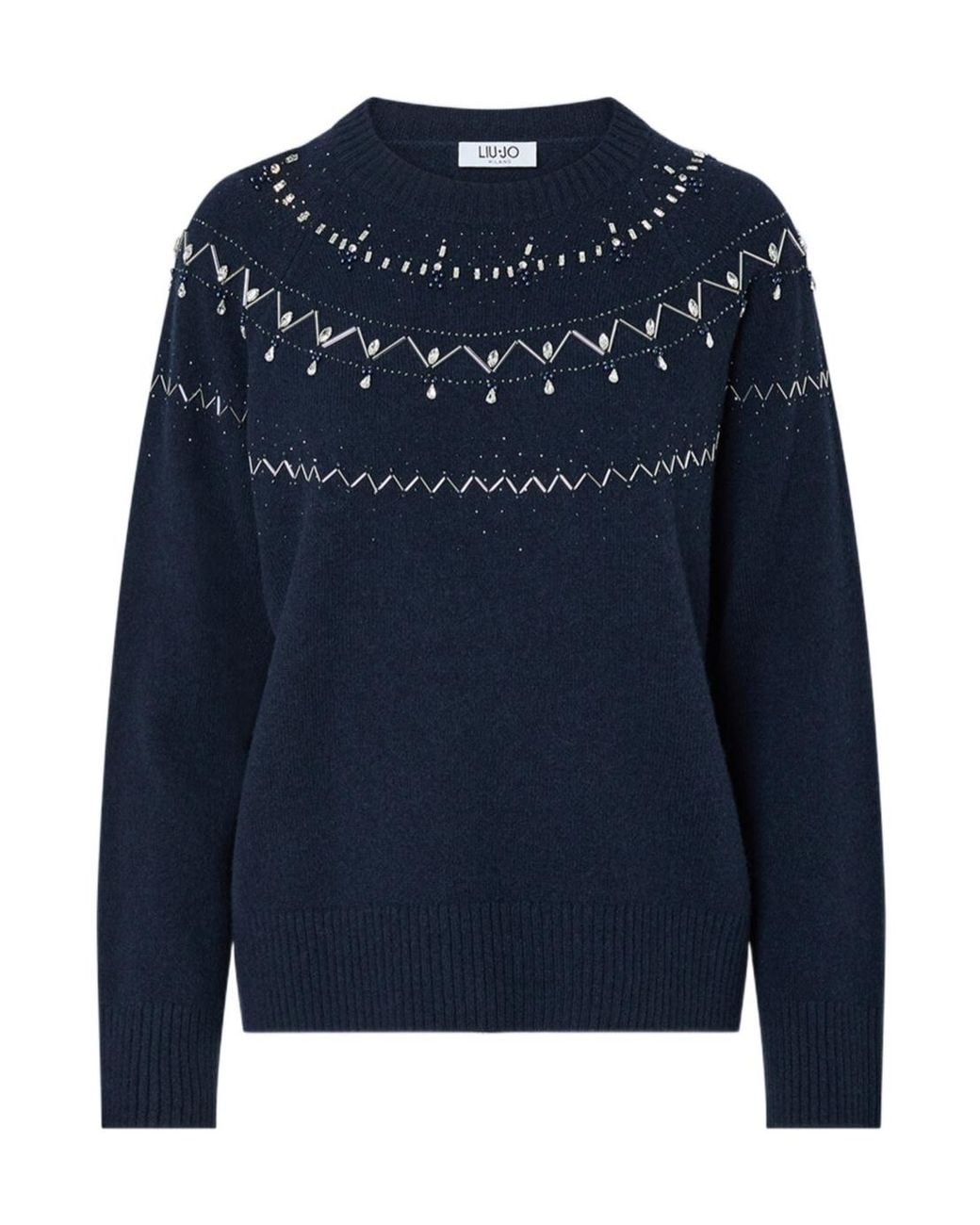 Liu Jo Blue Embellished Crewneck Jumper