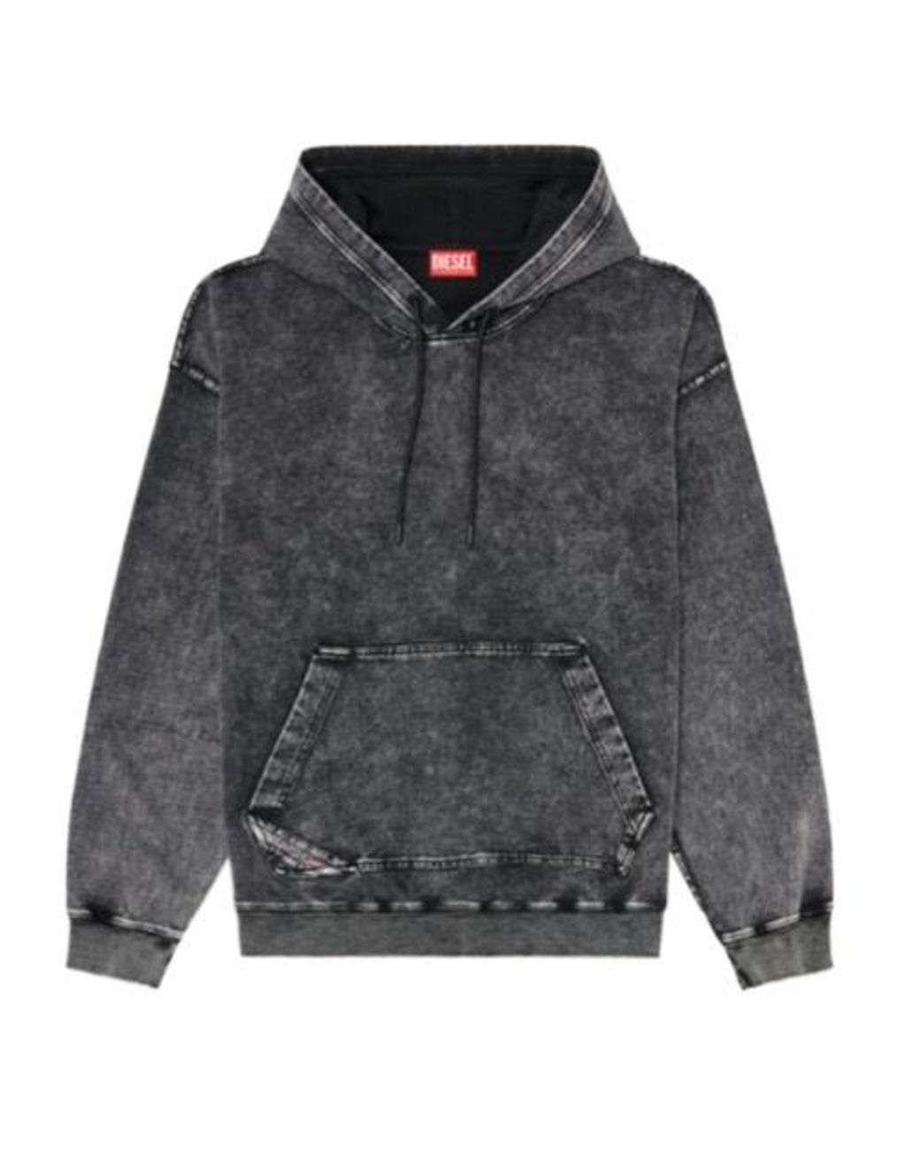 DIESEL Gray Treated Denim-Effect Hoodie for men