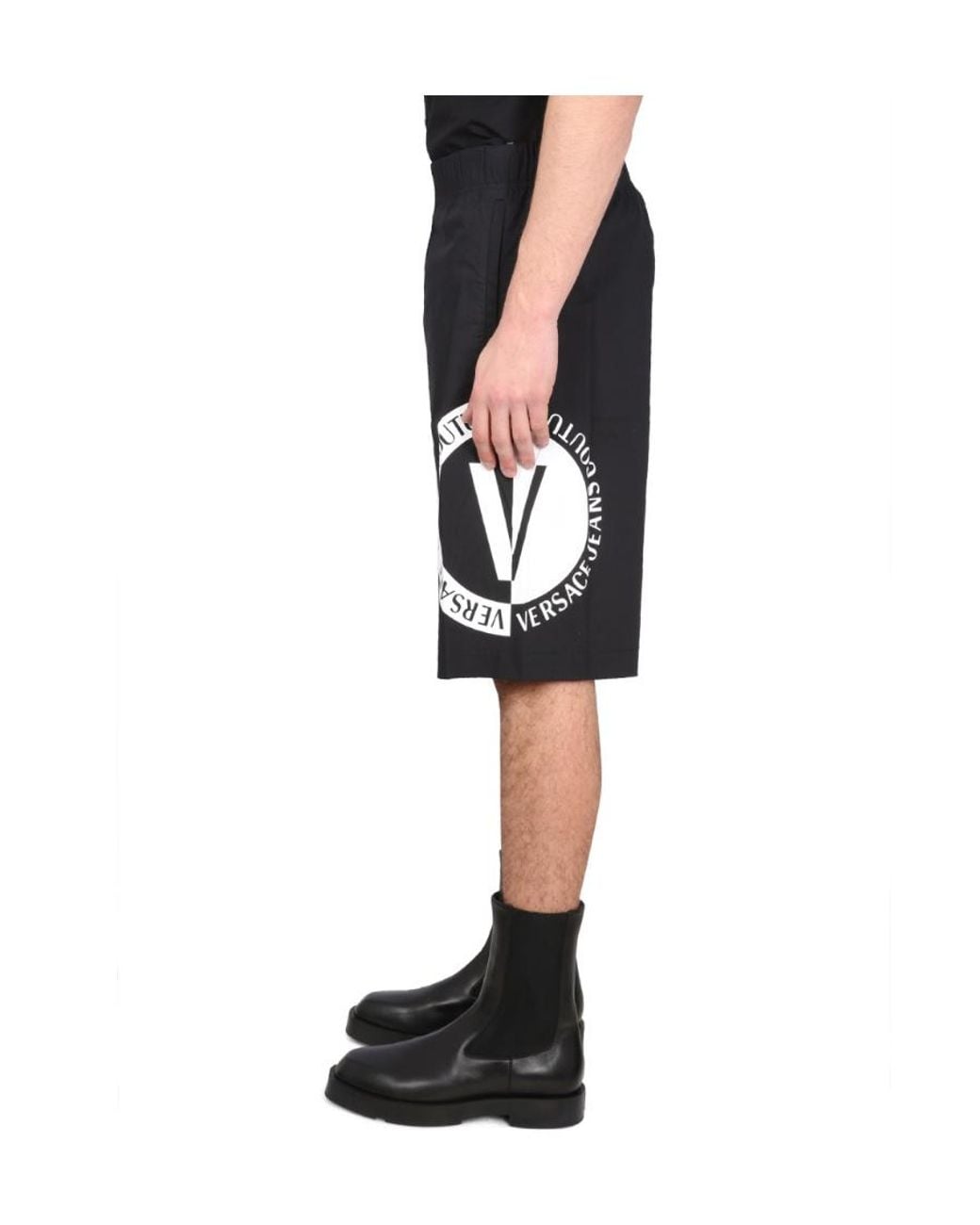 Versace Jeans Black Couture Logo-Printed Elasticated Waistband Shorts for men