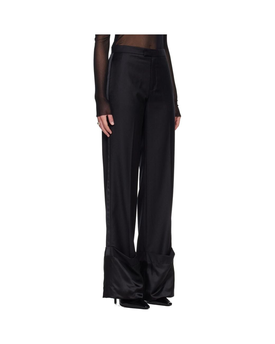 Jean Paul Gaultier Black Wool-Twll Wide-Leg Pants