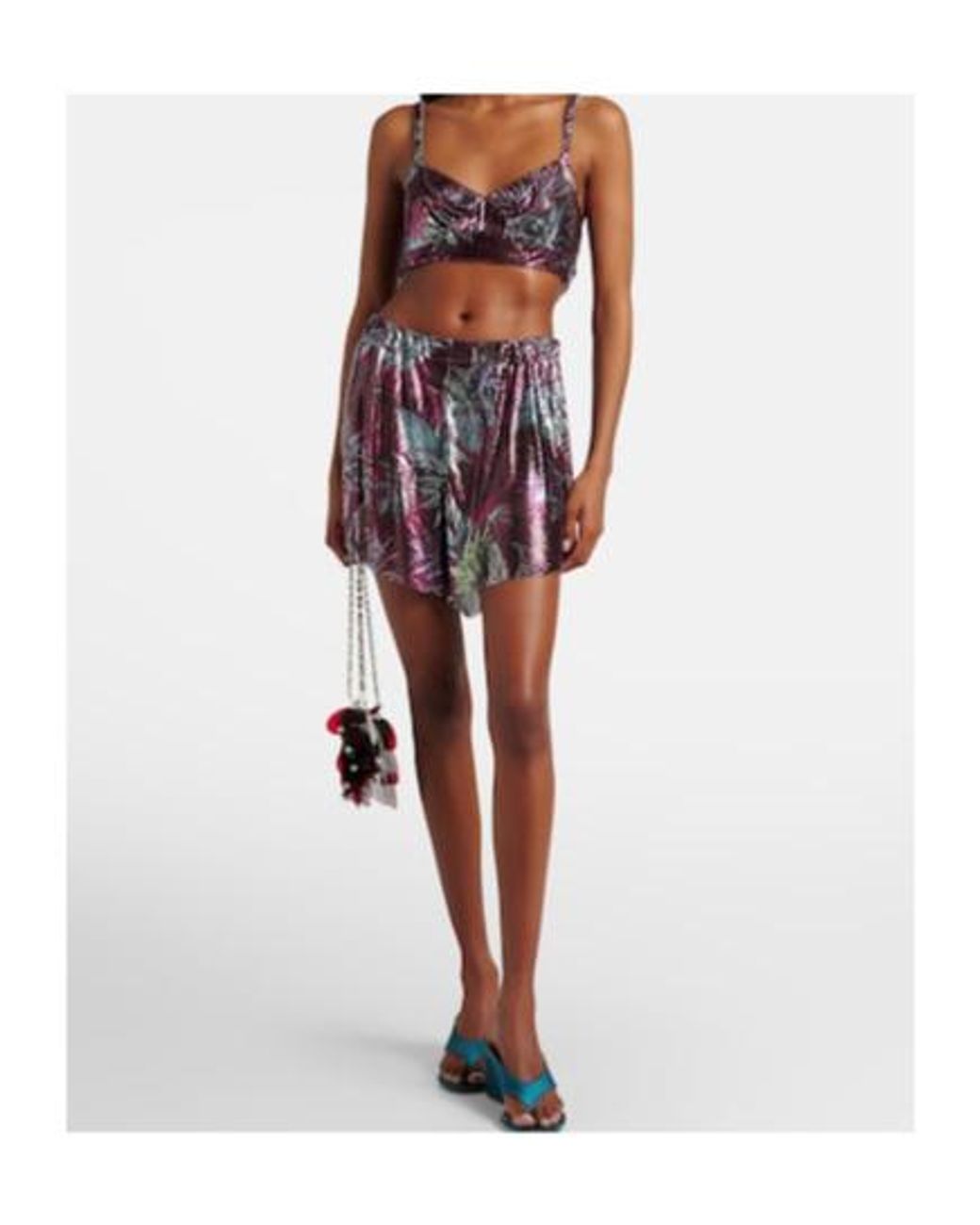 Rabanne Purple Floral Chainmail Crop Top
