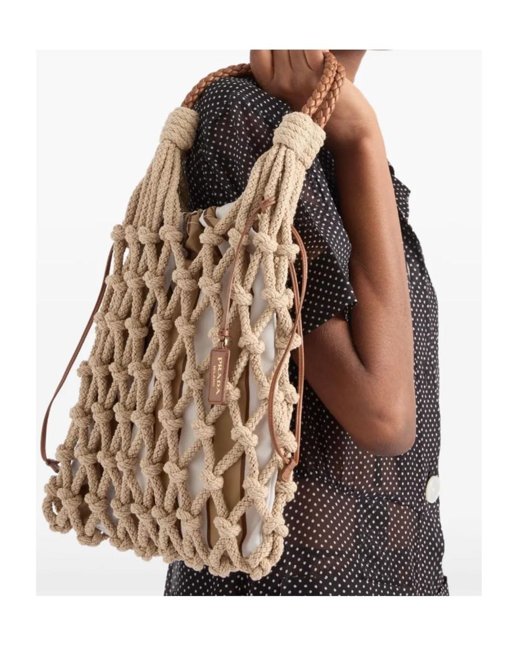 Prada Natural Medium Macramé Tote Bag