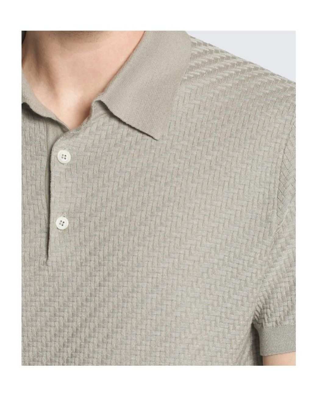 Brioni Gray Woven Pattern Knitted Polo Shirt for men