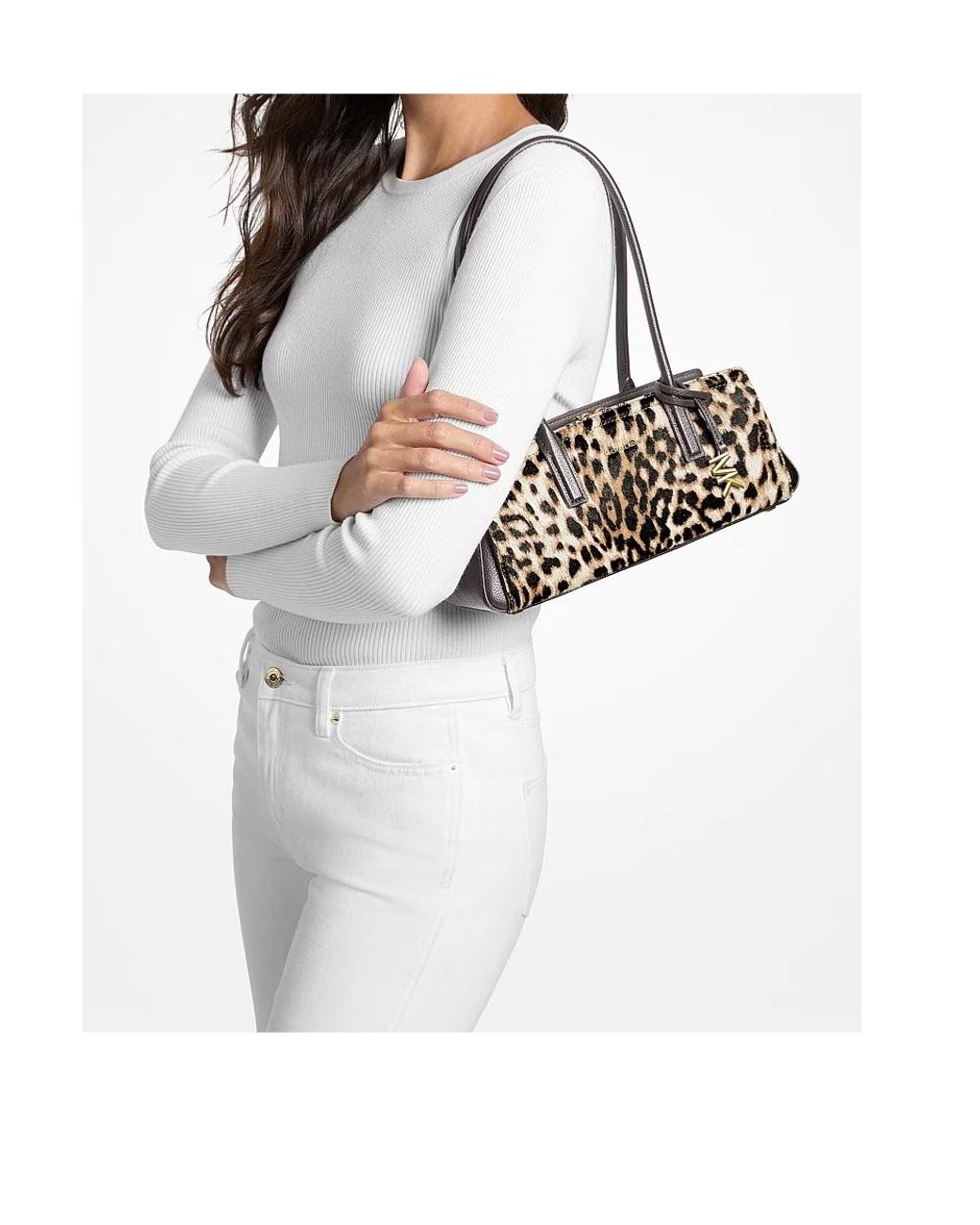 MICHAEL Michael Kors Black Laila Small Leopard Print Calf Hair Shoulder Bag