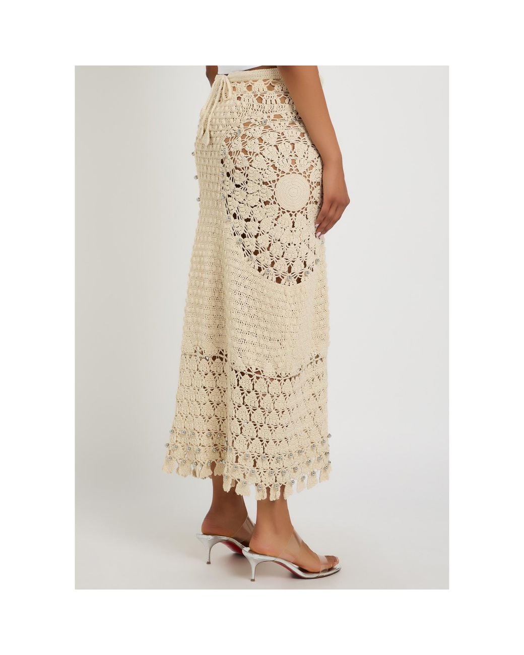 Rabanne Natural Semi-Sheer Woven Cutout Midi Skirt