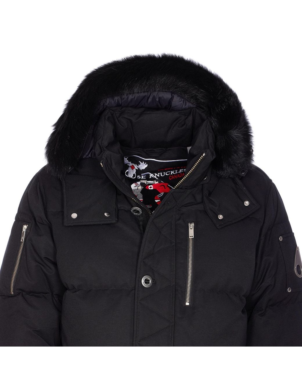 Moose Knuckles Black Zip Detailed Hooded Coat for men