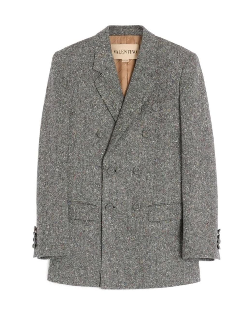 Valentino Gray Double-Breasted Long-Sleeved Blazer for men