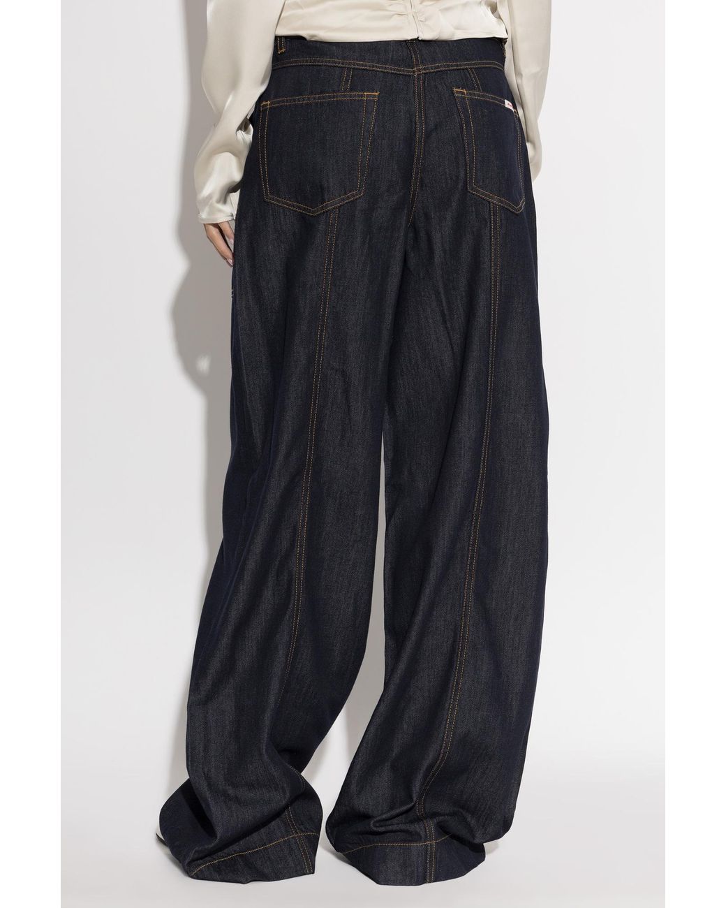 Self-Portrait Blue Contrast-Stitch Straight-Leg Jeans