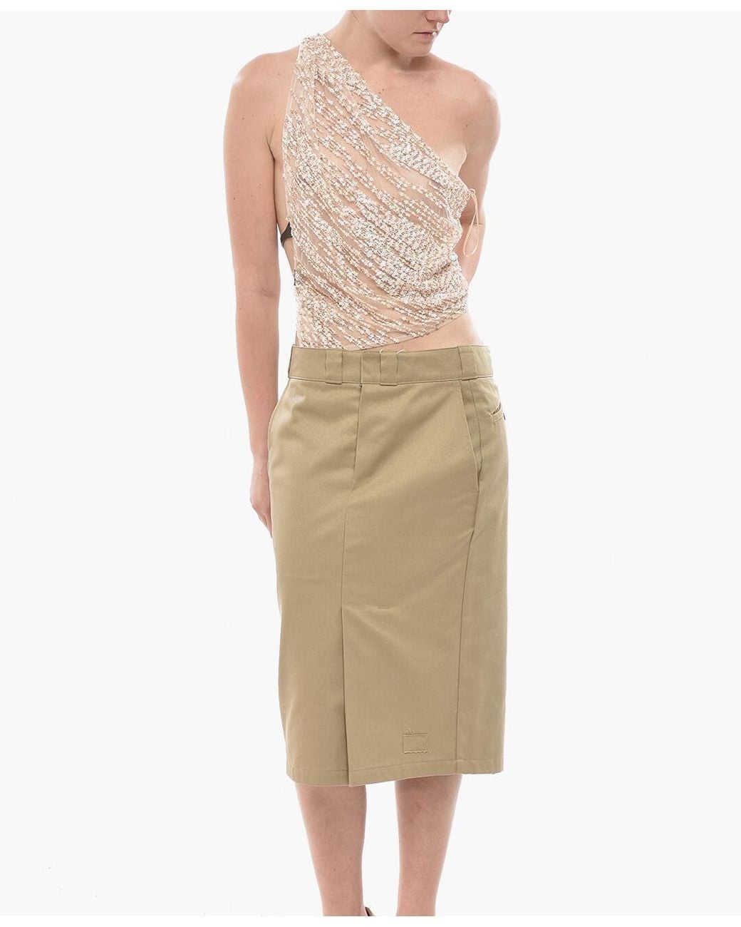 DSquared² Natural Sequin-Embellished One-Shoulder Top