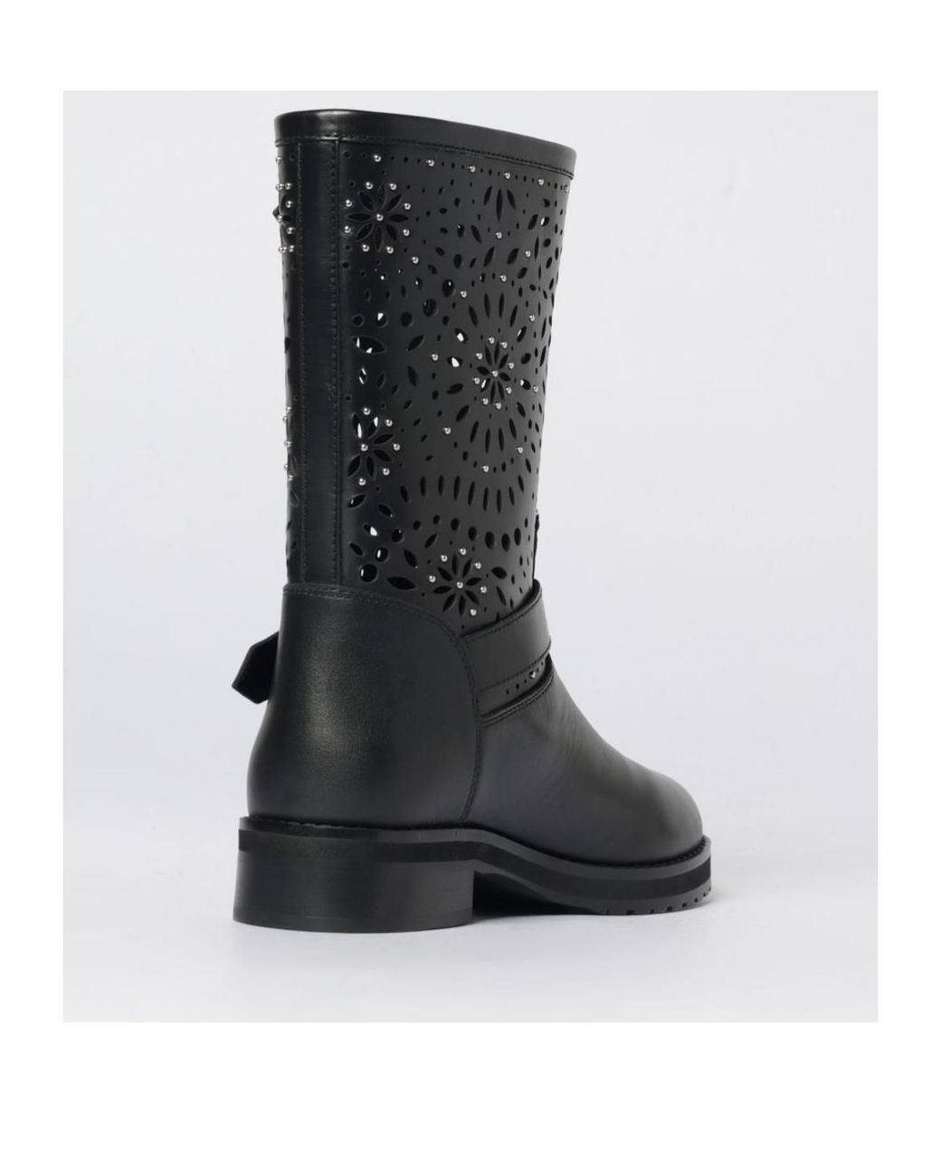 Twinset Black Openwork Leather Biker Boots