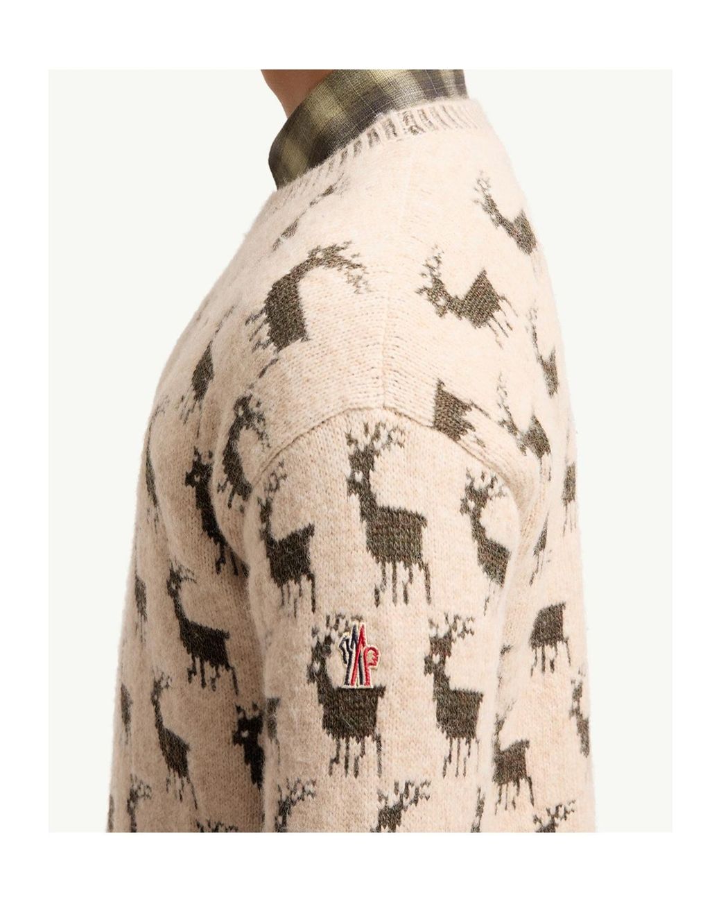 Moncler Natural Grenoble Fair Isle Crew Neck Knitted Sweater for men
