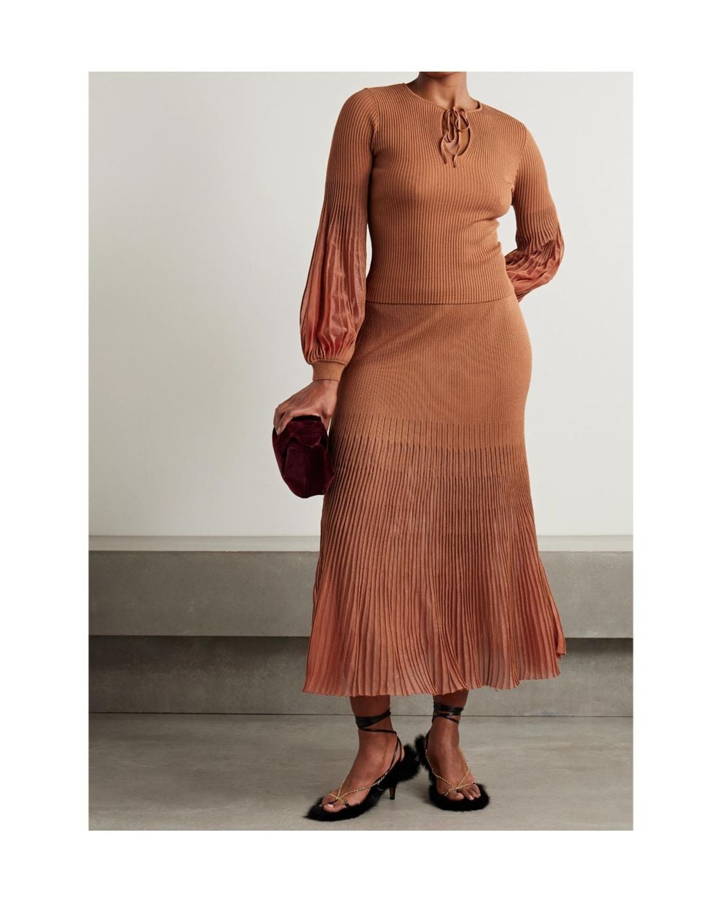 Ulla Johnson Brown Long-Sleeved Ribbed Knit Top