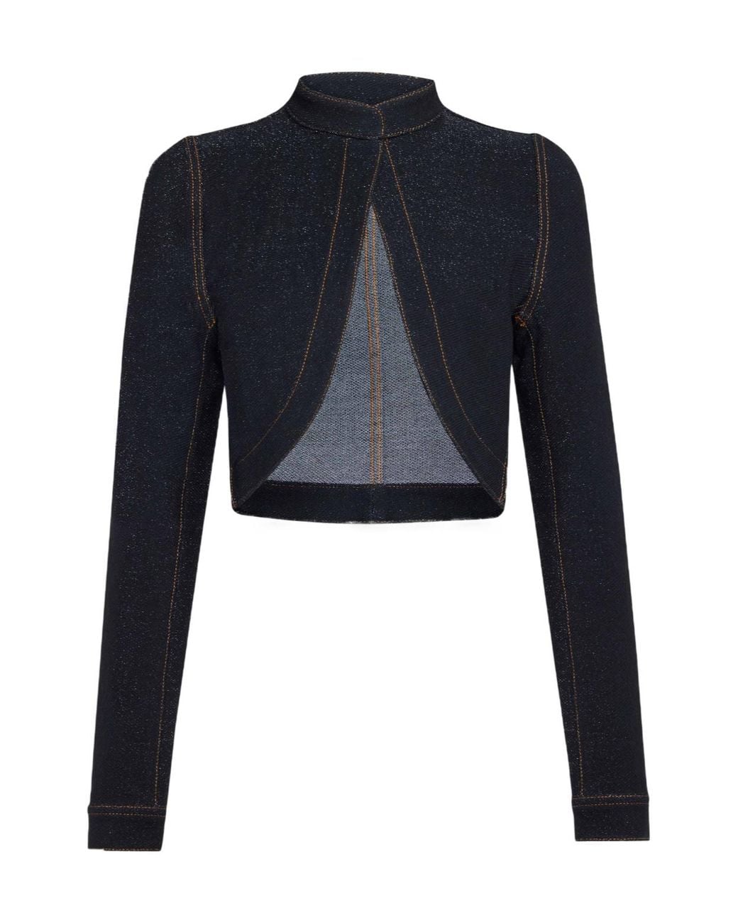 Alaïa Blue Alaïa Denim Knit Cropped Jacket