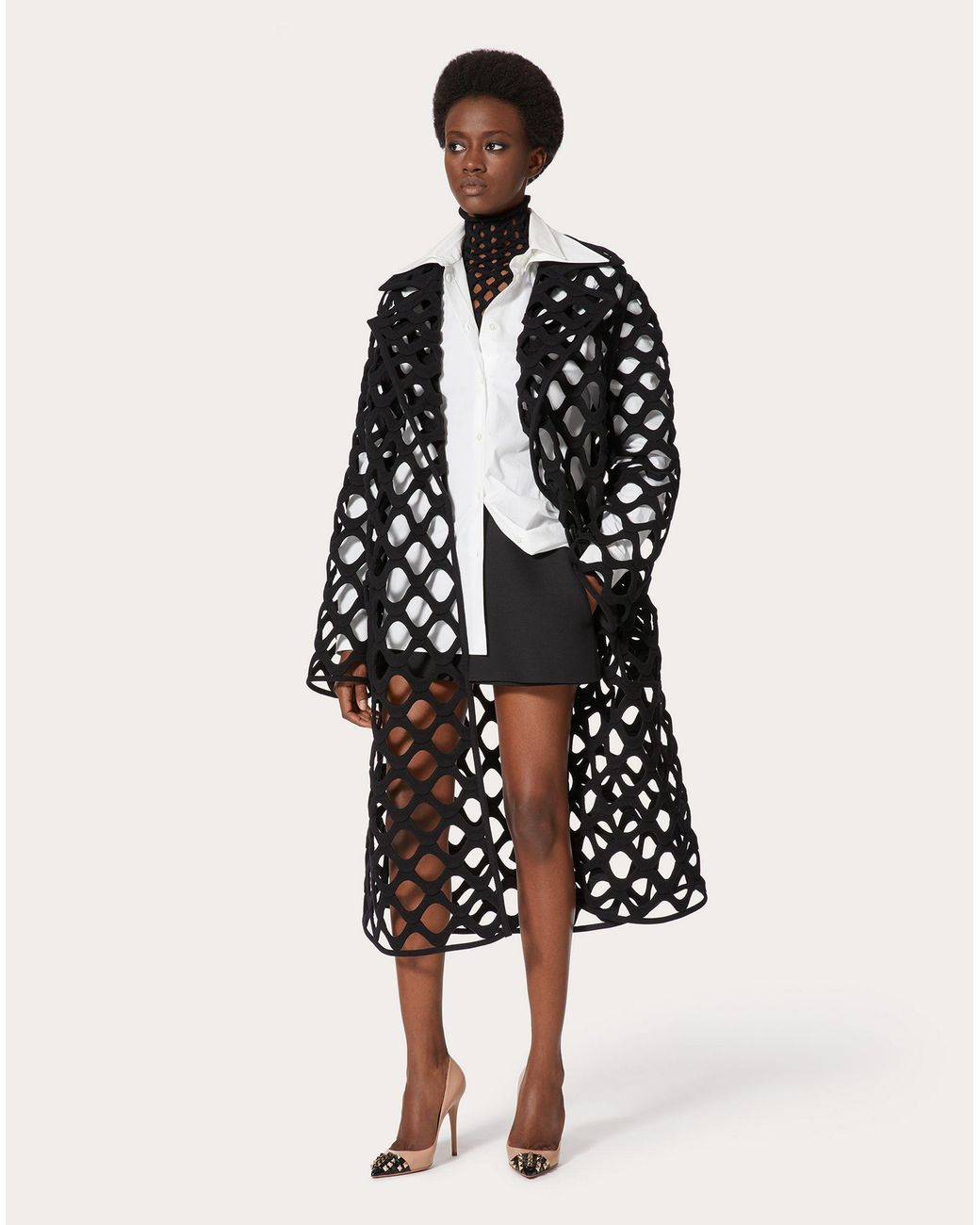 Valentino Black Embroidered Hollow Coat