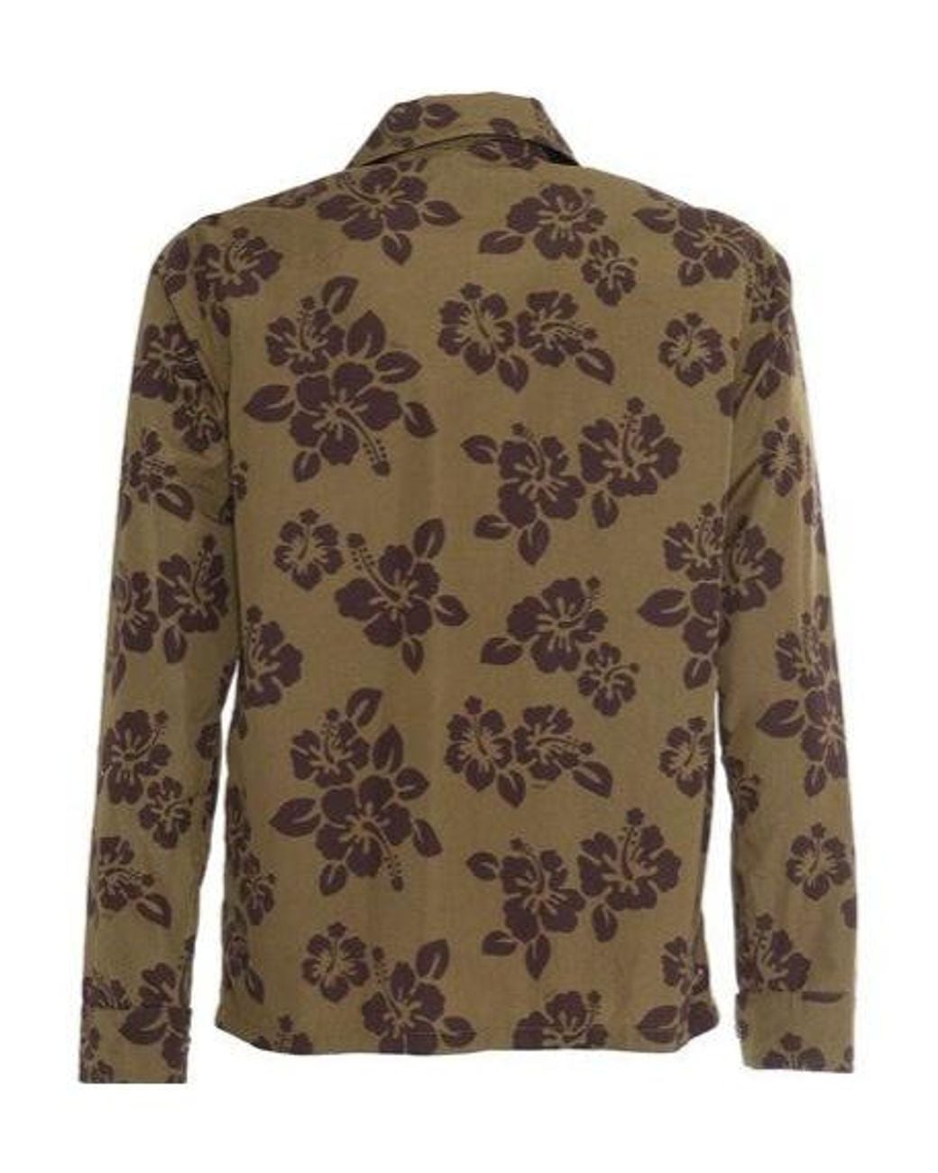 Aspesi Green Jarvis Shirt With Khaki Flowers for men