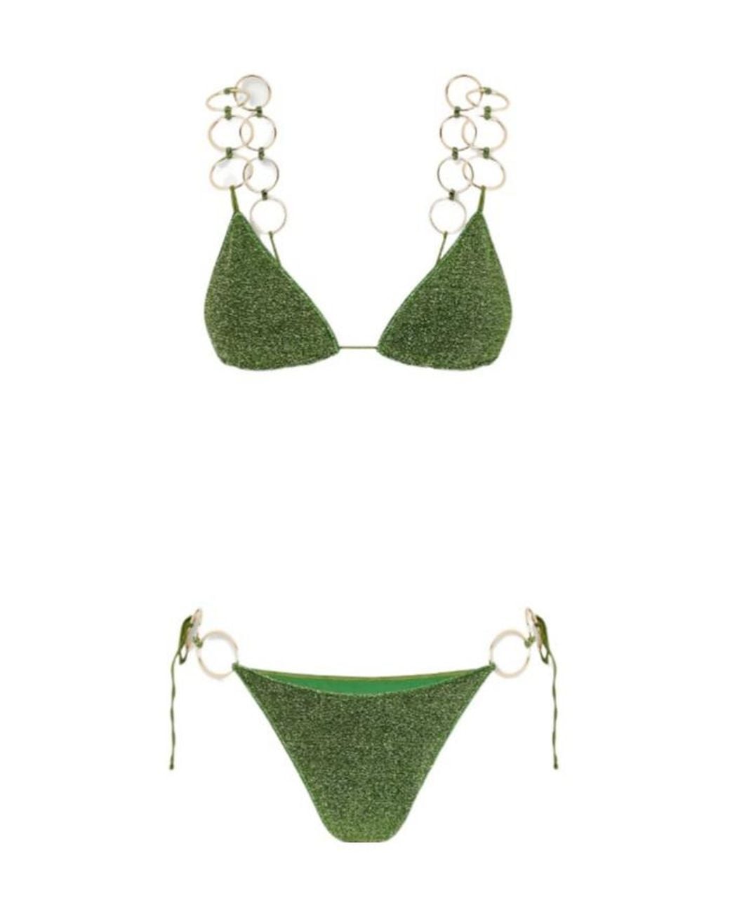 Oseree Green Swimsuit With Metal Ring Embellishment