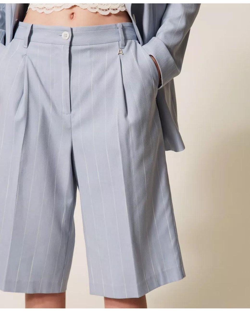 Twinset Blue Pinstripe Tailored Shorts