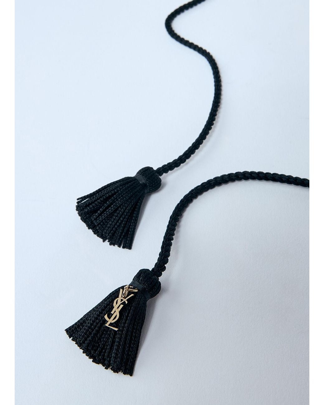 Saint Laurent White Tassel Detailed Braided Strap Necklace
