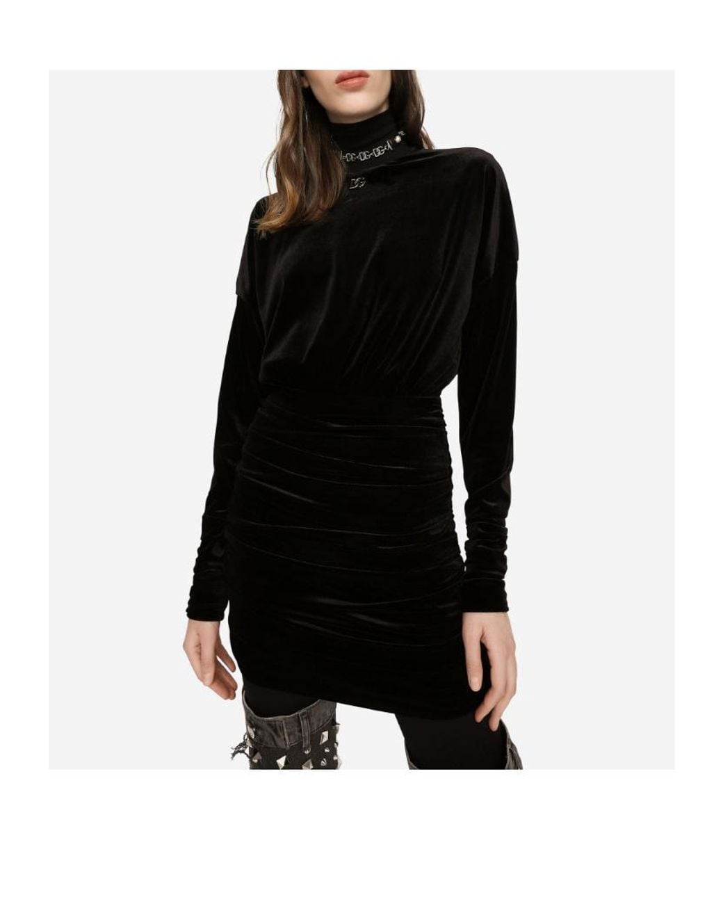 Dolce & Gabbana Black Logo-Plaque Ruched Mini Dress