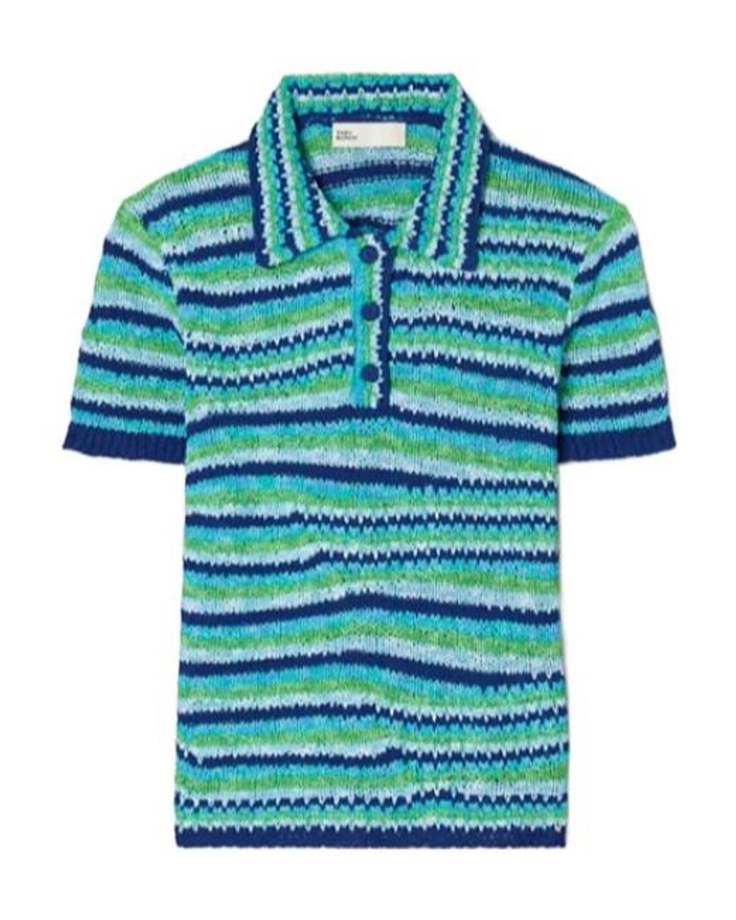 Tory Burch Blue Striped Polo