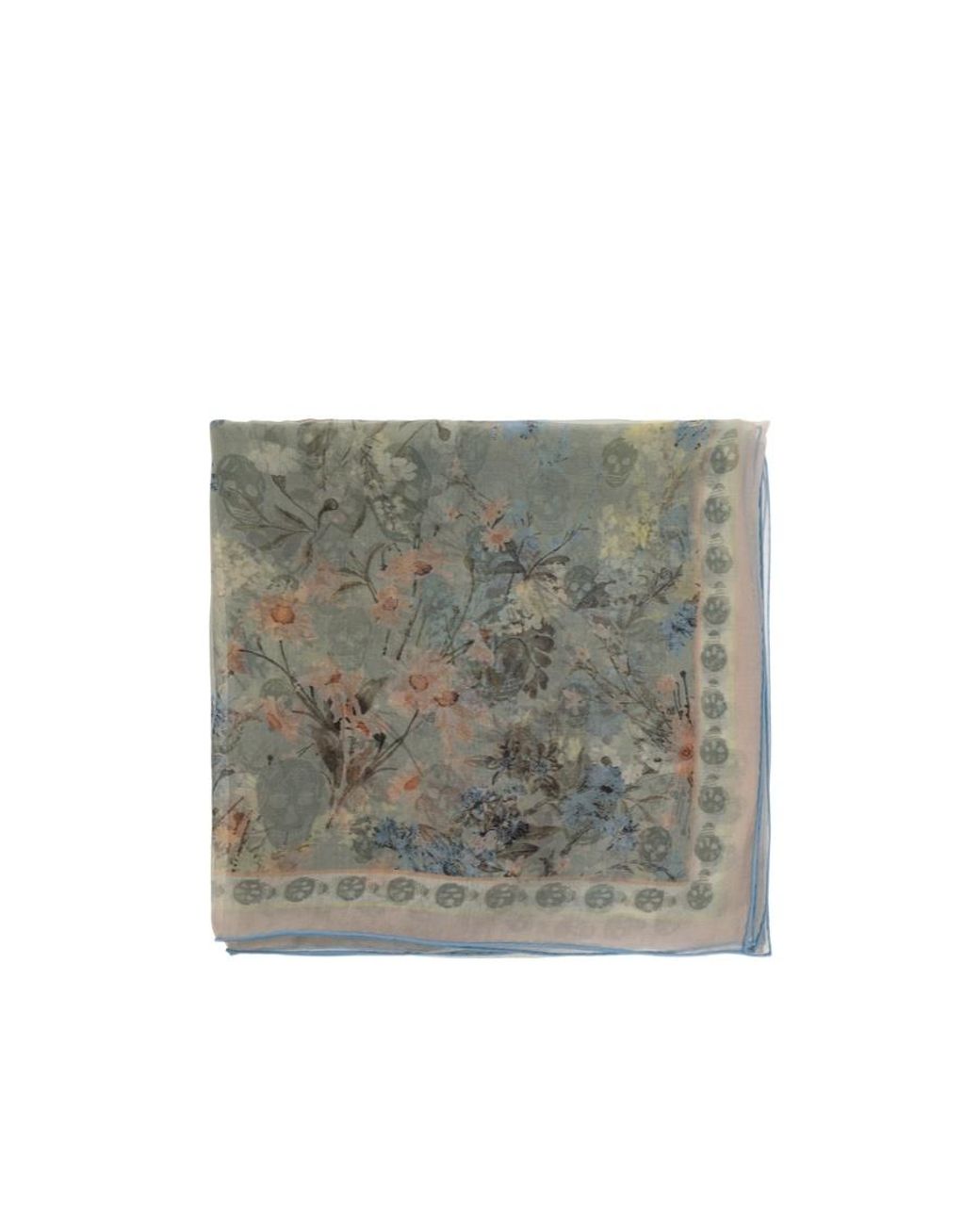 McQueen Gray Floral Skull-Print Scarf