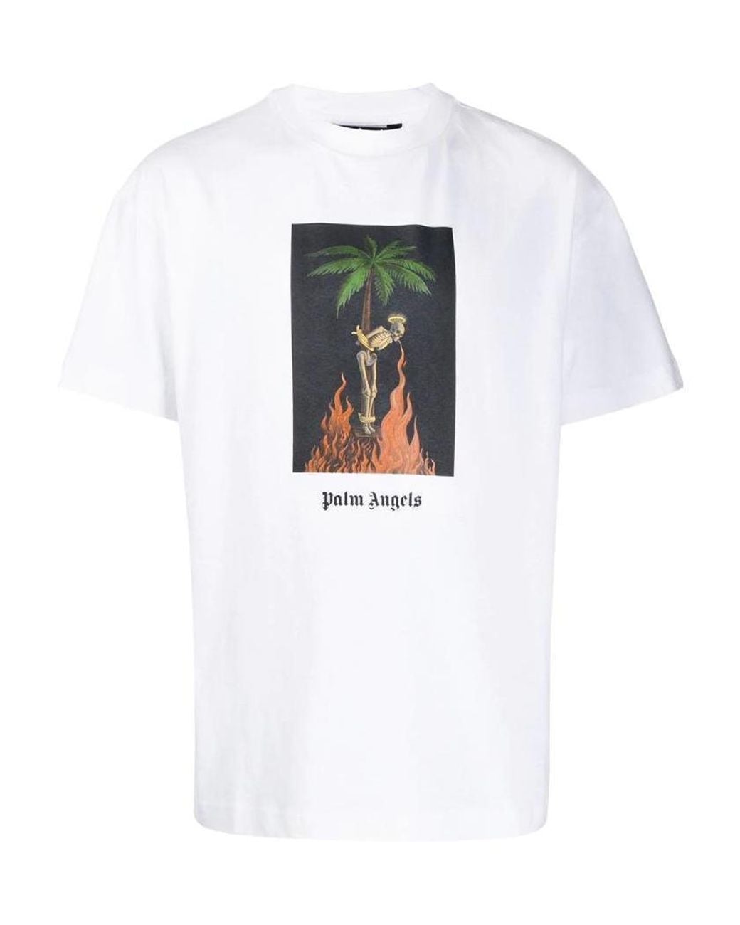 Palm Angels White Logo Skull Printed T-Shirt for men