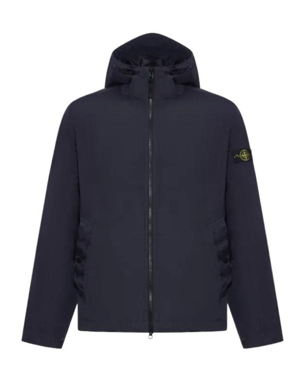 Stone Island Blue Wrinkled Hooded Wind Resistance Jacket for men