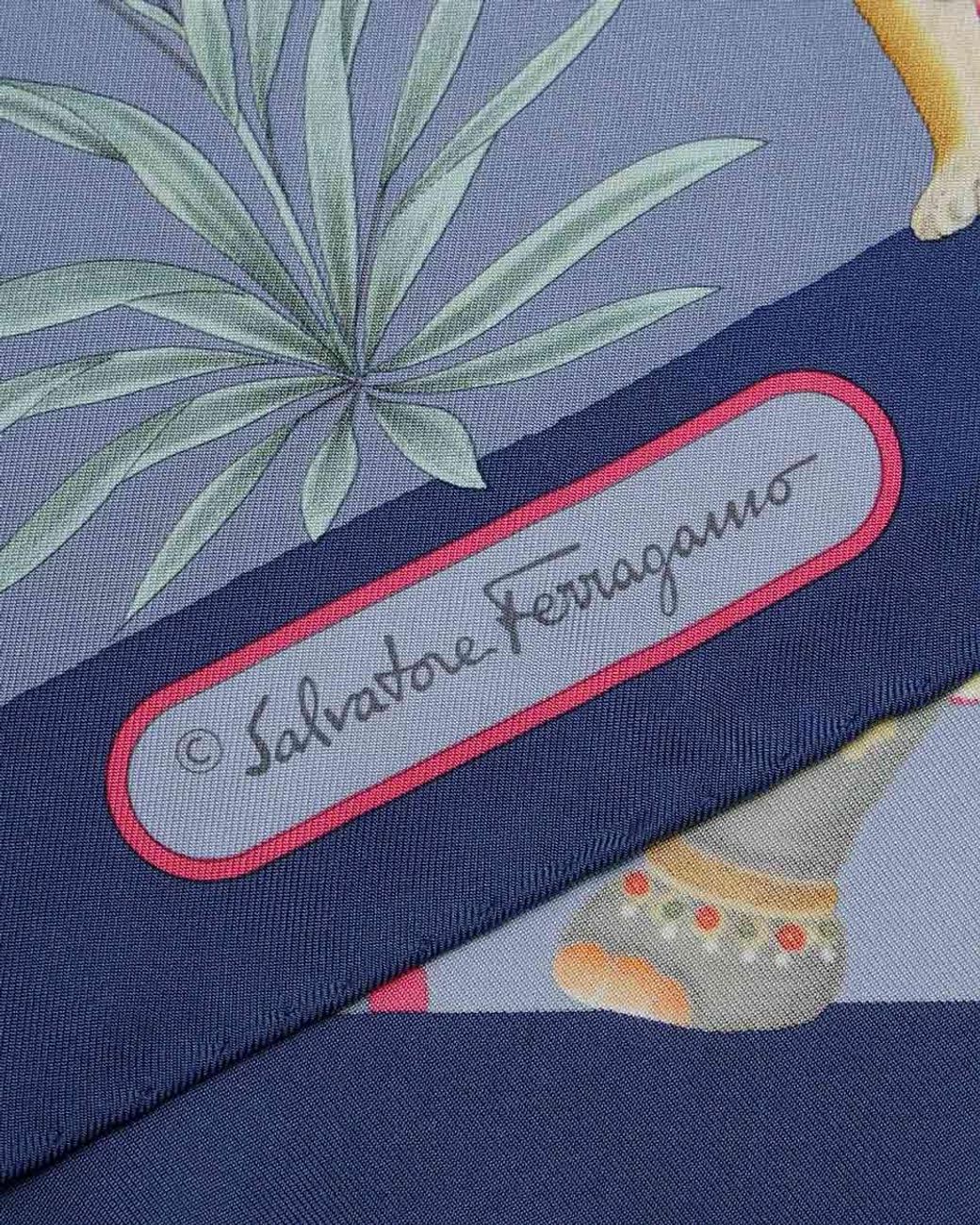 Ferragamo Blue Logo Scarf