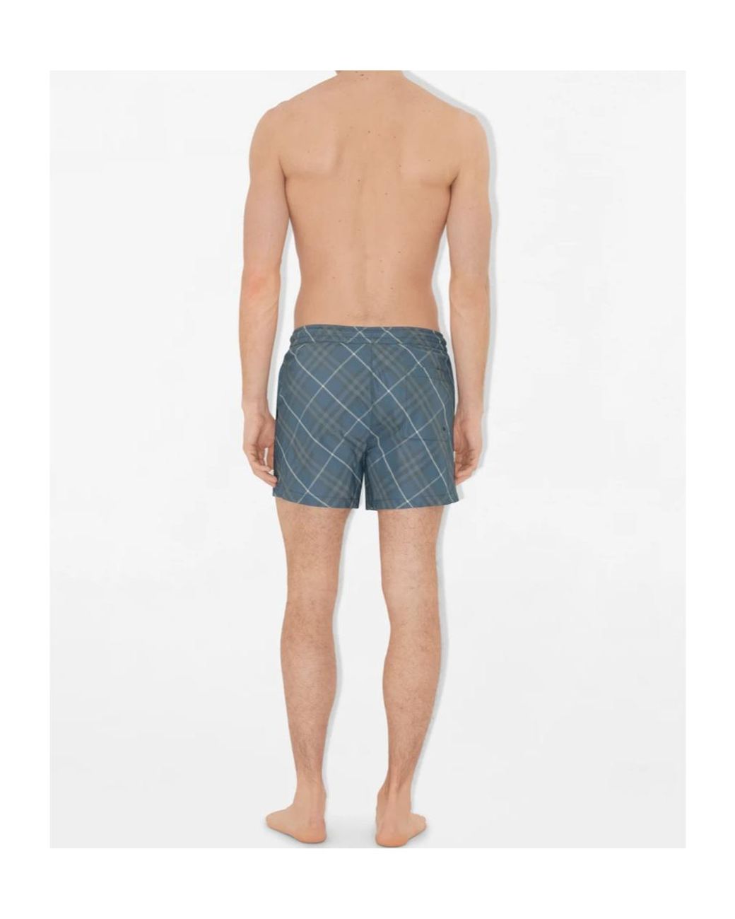 Burberry Blue Checked Drawstring Swim Shorts for men