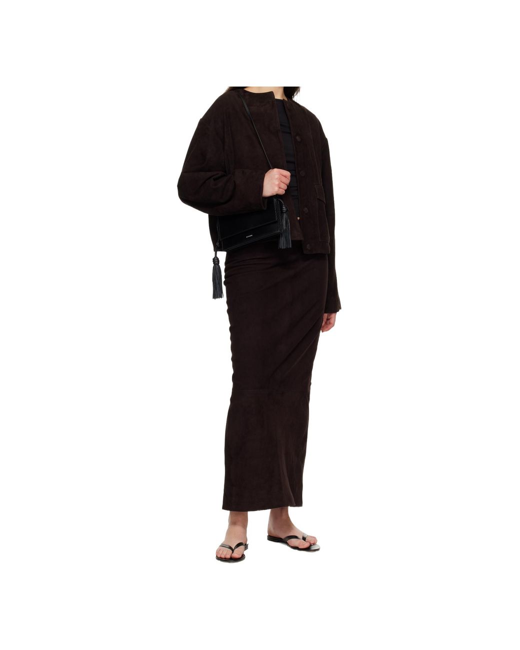 St. Agni Black Suede Utility Cocoon Bomber Jacket