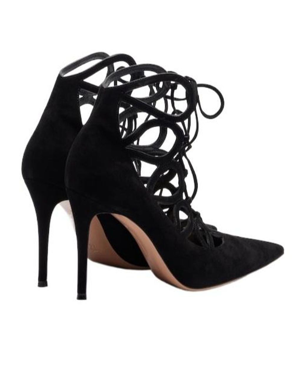 Gianvito Rossi Black Elisa 95 Suede Lace-Up Pumps