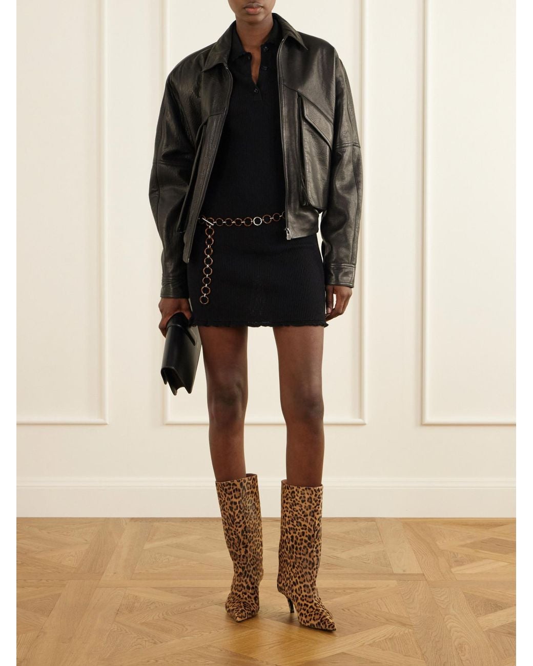 AMINA MUADDI Brown Fiona 60 Leopard-Print Calf Hair Knee Boots