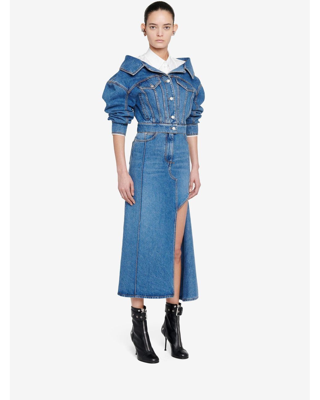 McQueen Blue Cropped Denim Jacket