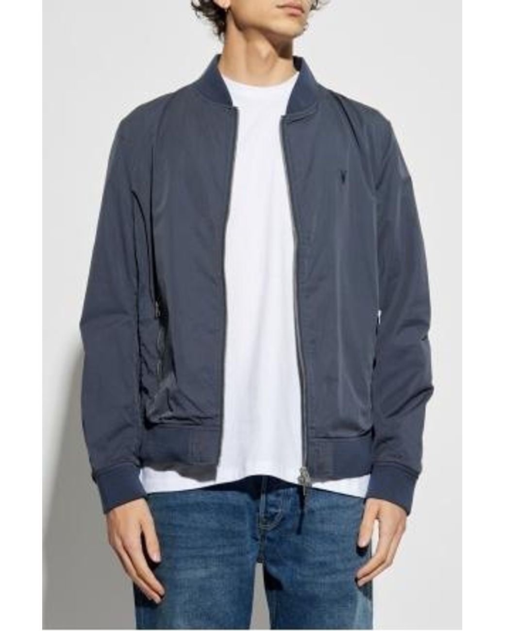 AllSaints Blue Logo-Embroidered Bomber Jacket for men